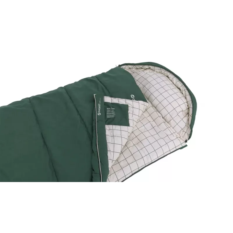 Saco de dormir Outwell Camper Prime semirretangular 900×2350 mm, altura máx. do utilizador 200 cm, algodão/poliéster, verde
