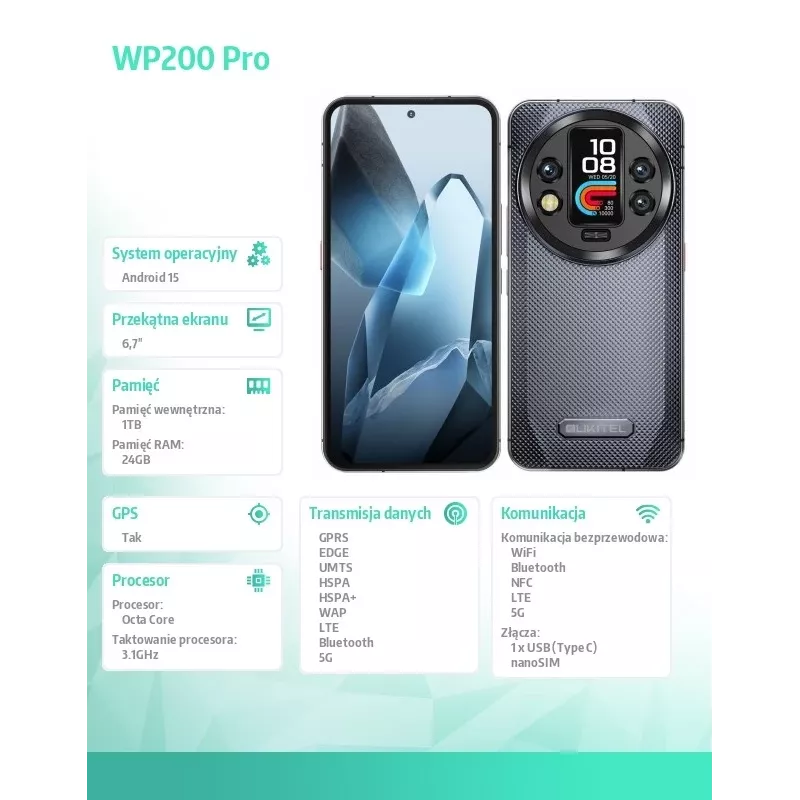 Oukitel WP200 Pro 5G 6.7 24GB/1TB DS. 8800mAh cinzento