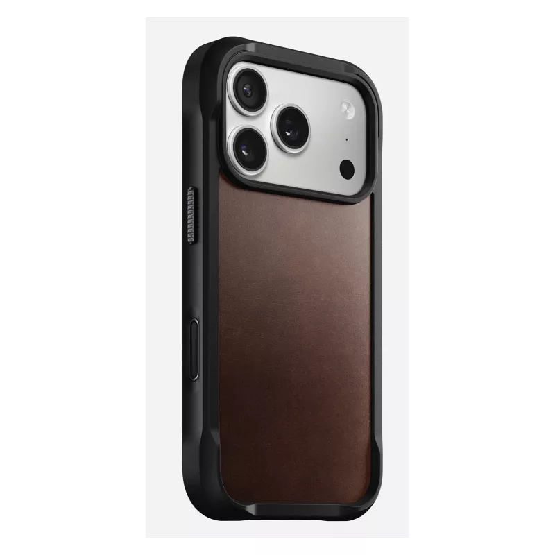 Capa para telemóvel Nomad Rugged Leather Case para iPhone 17 Pro, 6,3 polegadas (16 cm), castanha, pele/TPU/alumínio