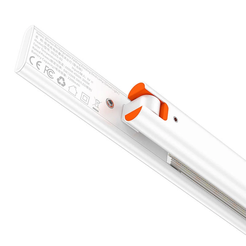 Candeeiro de mesa Baseus Smart Eye Folding Rechargeable branco — candeeiro de mesa LED dobrável, bateria recarregável, braço e cabeça ajustáveis