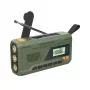 Rádio FM portátil MANTA RDI401G com painel solar, manivela dínamo, bateria 4000–4500 mAh, saída USB 5 V, 3 W, lanterna
