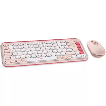 Logitech POP Icon Combo - Conjunto teclado e rato - Sem fios - Bluetooth LE - QWERTY - US International - rosa, branco sujo (920-013142)