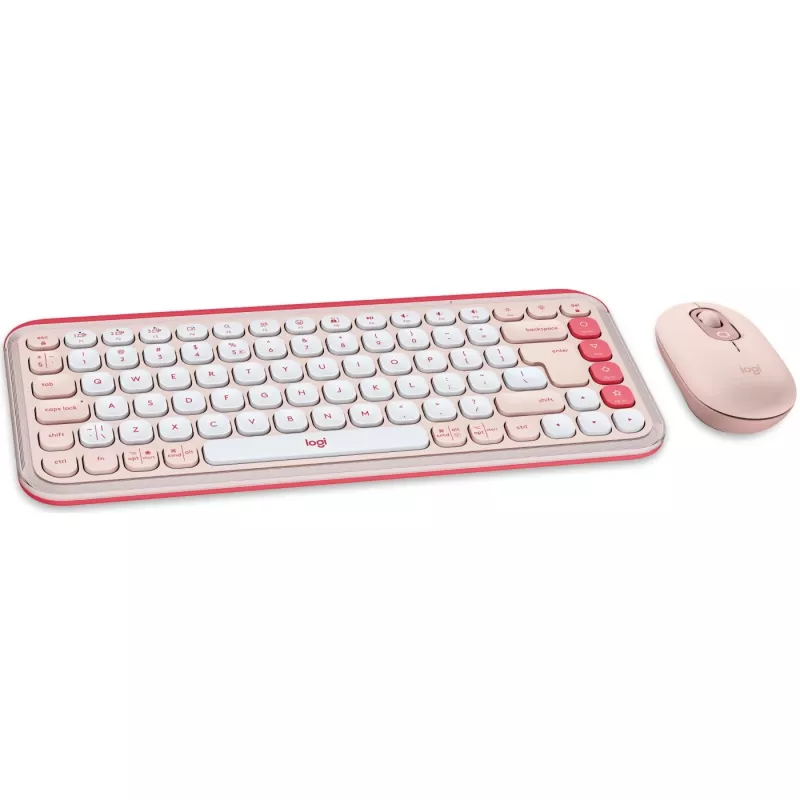 Logitech POP Icon Combo - Conjunto teclado e rato - Sem fios - Bluetooth LE - QWERTY - US International - rosa, branco sujo (920-013142)