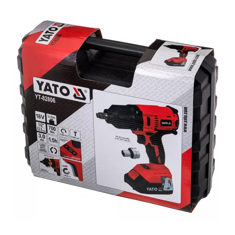 YATO CHAVE DE IMPACTO SEM ESCOVAS 18V LI-ION 1/2 1x3,0Ah 700Nm