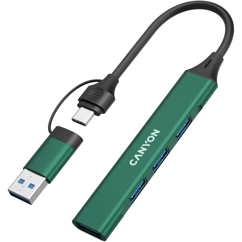 Hub CANYON DS-02 4 em 1 USB-A/C verde