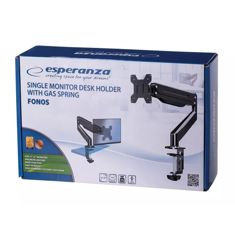 Suporte de mesa para monitor Esperanza ERW019 68,6 cm (27) secretária preto