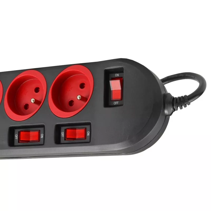 Extensão elétrica MACLEAN MCE204 cabo de 1,5 m, 5 tomadas AC, interior, preto/vermelho