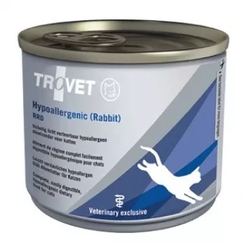 TROVET Dieta veterinária alimento húmido para gatos RRD Coelho & Arroz 200 g — tratamento de alergias, sem cereais, sem conservantes e sem soja