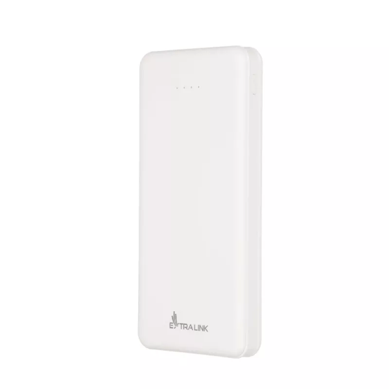 Powerbank Extralink EPB-078W 10000 mAh branco, USB-C, saída 10 W, carrega até 2 dispositivos