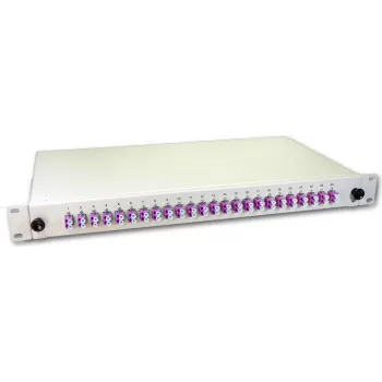 Caixa de fusão de fibra ótica Lightwin, 48 fibras, 24x DLC multimodo, 50/125µm OM4 caixas de fusão com pigtail (SPBOX 48G50 OM4 DLC)