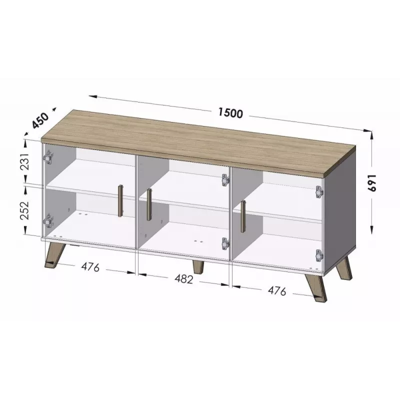 Aparador cama sideboard LOTTA 150 3D carvalho wotan + preto mate