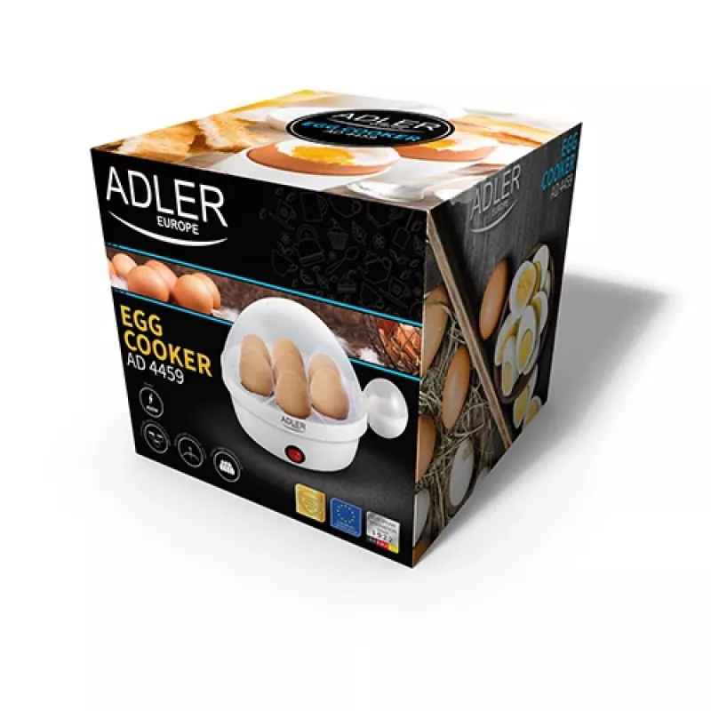 Ovoqueira Adler AD 4459 — capacidade para 7 ovos, 450 W, branco, controlo por botões, sinal de pronto