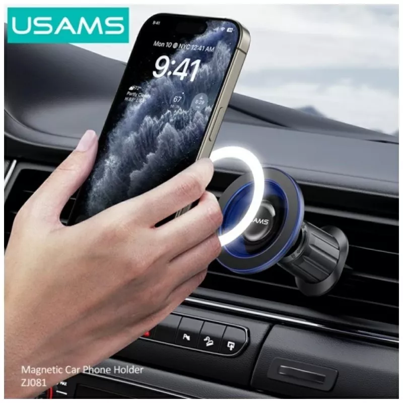 Suporte magnético para telemóvel no carro usams ZJ081 — suporte magnético para smartphones, design compacto, instalação fácil