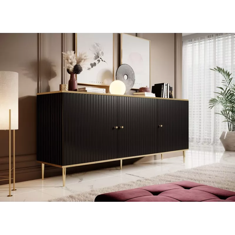 Cómoda GLAMOUR 180x40x75,5 cm, preto mate + dourado