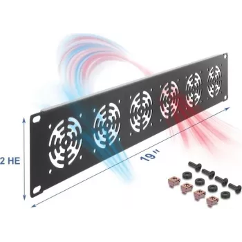 Painel DELOCK 67415 para rack, 6 ventoinhas integradas, caixa metálica, cinzento-escuro