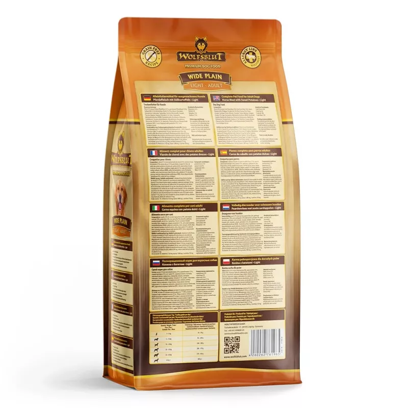 WOLFSBLUT Wide Plain Light Horse com Batata-doce - Alimento para cães - 2 kg