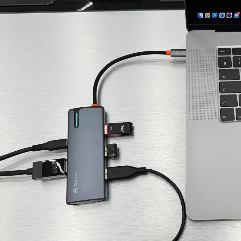 Hub USB-C Tellur TLL321061 com PD 3.0 100W, saída HDMI e 3× portas USB 3.0