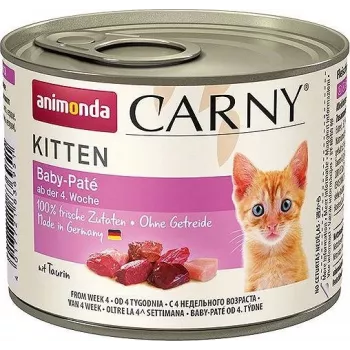 Comida húmida para gatos animonda Carny Baby Paté 200 g — vaca e frango, sem cereais, receita para gatinhos, lata de abertura fácil