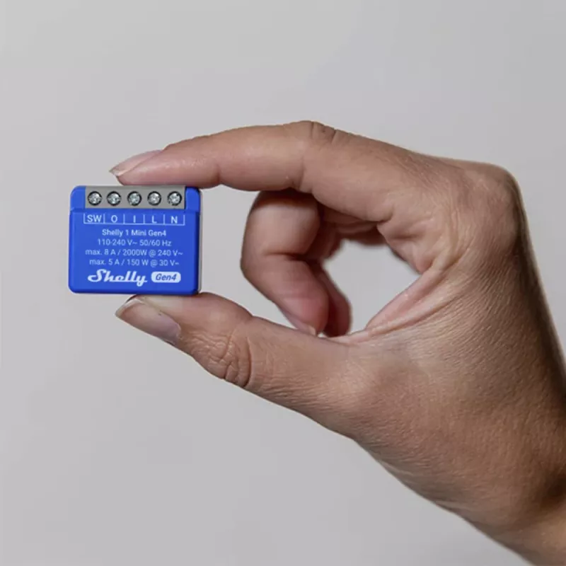 Interruptor inteligente Shelly 1 Mini Gen4 1P sem fios 110–240 V 50–60 Hz 1,2 W Bluetooth Wi‑Fi ZigBee 34×16×29 mm