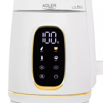 Chaleira elétrica Adler AD 1305WG — 1,7 l, 2200 W, vidro/plástico, branco/dourado/transparente