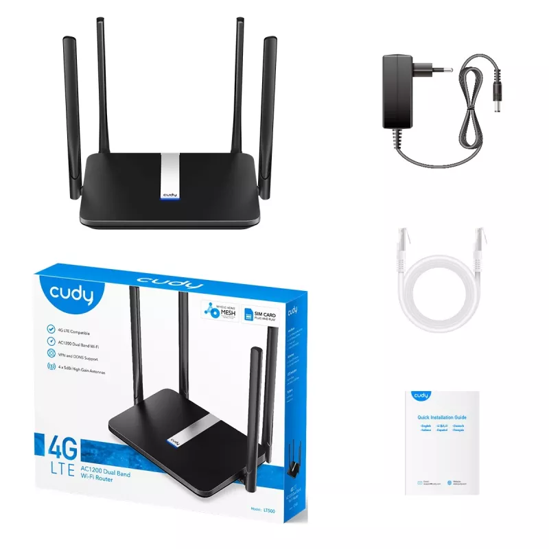 Router WLAN Cudy LT500 Fast Ethernet dual-band (2,4 GHz / 5 GHz) 4G preto