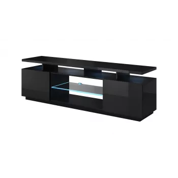 Móvel de TV cama meble EVA 180x40x56 cm, preto brilhante, tampo em MDF, estrutura preta
