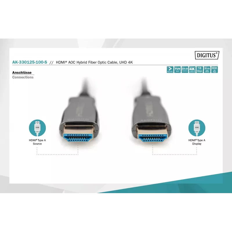 Cabo de fibra ótica híbrida HDMI AOC Digitus AK-330125-100-S