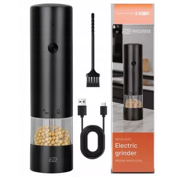 Moinho de sal PROMIS MP34, mecanismo de cerâmica, moagem regulável, 180 mm, preto, USB