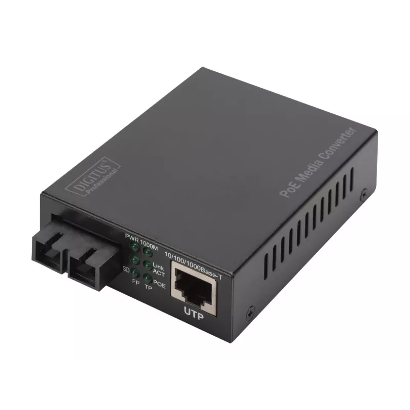 Conversor de mídia Gigabit PoE Digitus, RJ45 / SC, SM, PSE