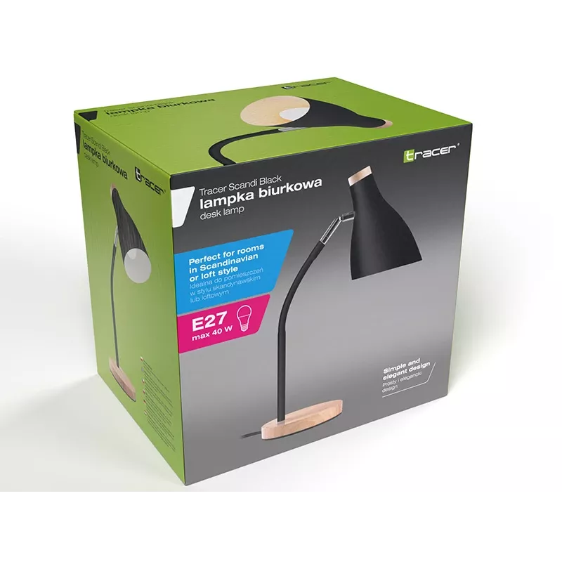 Candeeiro de mesa TRACER TRAOSW47237 Scandi preto LED luminosidade ajustável, braço ajustável