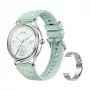 Smartwatch Colmi L28 – caixa prateada-verde com bracelete de aço inoxidável prateada