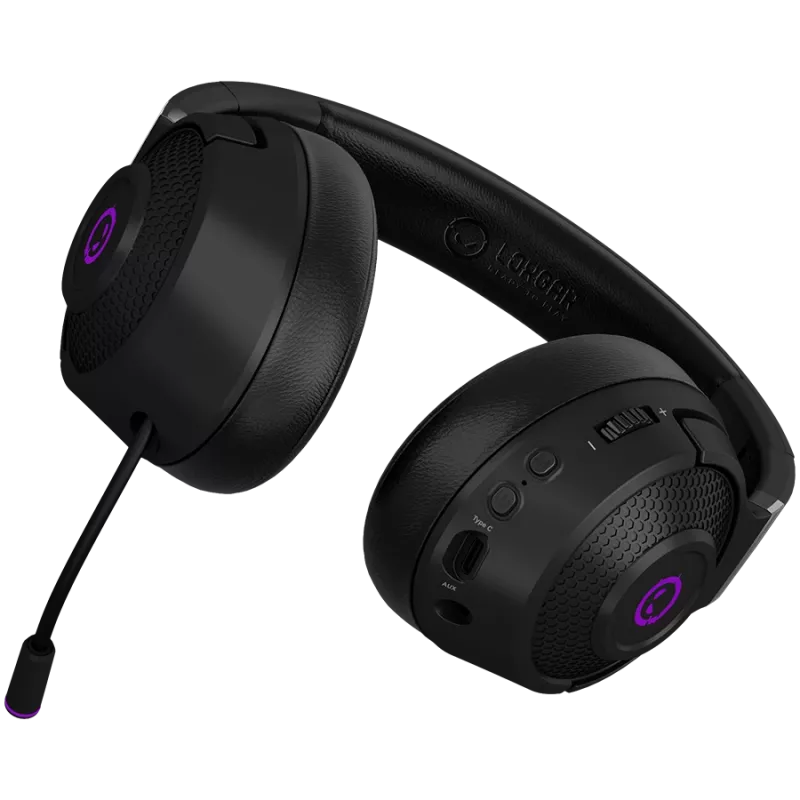 Lorgar Noah 702 (LRG-GHS702) auscultadores gaming sem fios, Bluetooth 5.3, recetor USB, AUX de 3,5 mm, drivers de 40 mm, 1000 mAh, RGB, pretos