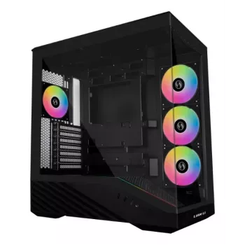 Caixa para PC Lian Li Vector V100 Midi Tower – preto com janela lateral, suporta ventoinhas laterais 3×120 mm + ventoinha traseira 1×120 mm, HDD 3,5 polegadas, SSD 2,5 polegadas, 235,5×446×484,6 mm
