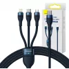 Cabo USB 3em1 Baseus Flash Series 2, USB-C + Micro-USB + Lightning, 100 W, 1,5 m (azul)