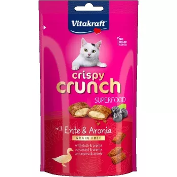 Petiscos para gatos Vitakraft Crispy Crunch pato com baga de arónia 60 g - snack crocante para gatos adultos