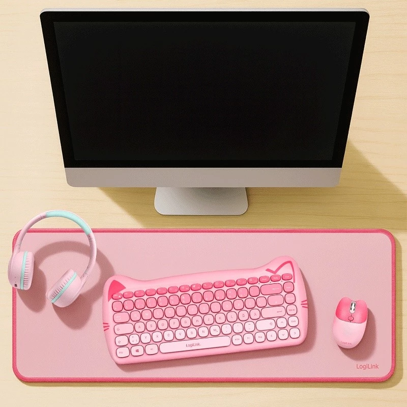 Tapete de secretária XXL para rato e teclado, rosa