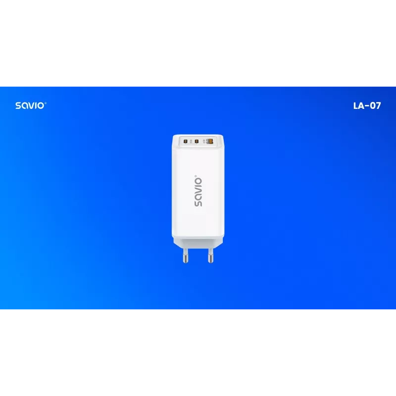 Fonte de alimentação SAVIO LA-07 GaN 65W, USB, QC4.0+, PD 3.0, branca