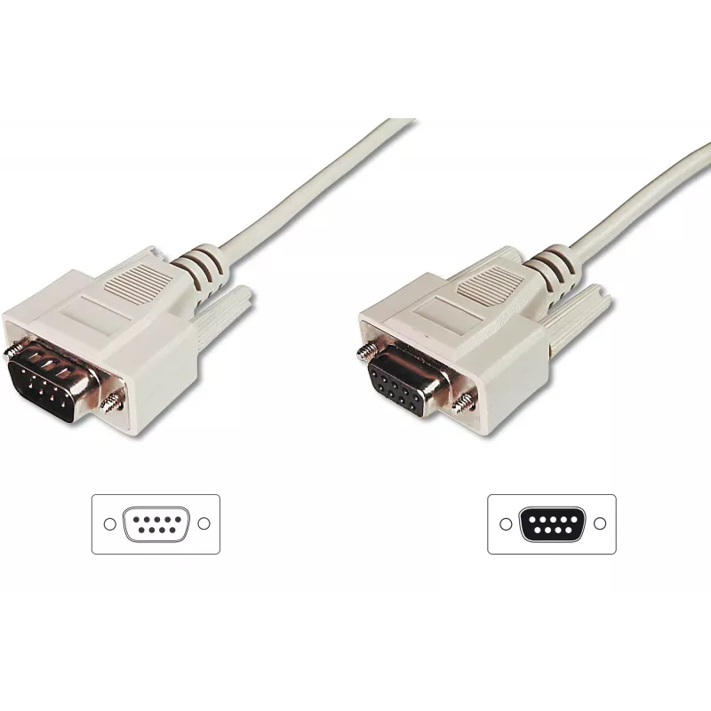 Digitus ASSMANN - Cabo de extensão série - DB-9 (F) para DB-9 (M) - 5 m - moldado, parafusos manuais - bege (AK-610203-050-E)