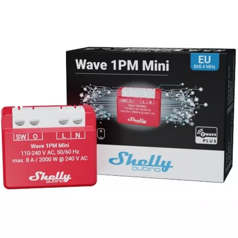 Atuador de medição e comutação Shelly Qubino Wave 1PM Mini Z-Wave vermelho