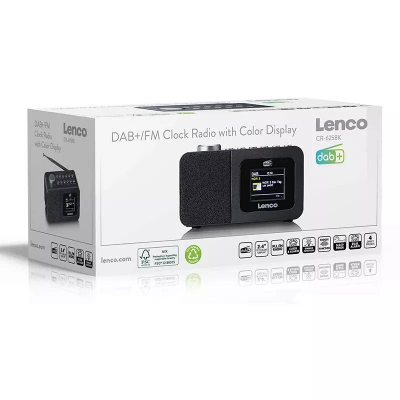 Lenco CR-625BK rádio-despertador DAB+/FM com Bluetooth e carregamento sem fios, preto