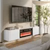 Móvel de TV Cama Meble LARA 183x35x37 cm, tampo branco mate, moldura branca, lareira preta