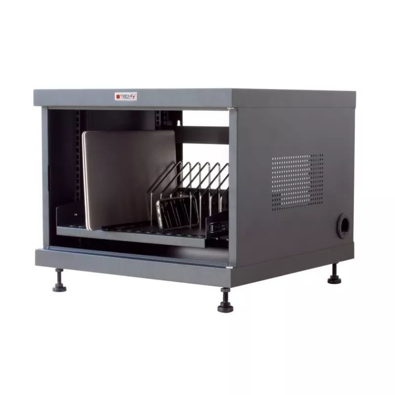 Prateleira de rack TECHLY 367652 organizador de cabos com fixação adesiva 3M, aço, 550×550×410 mm, preto