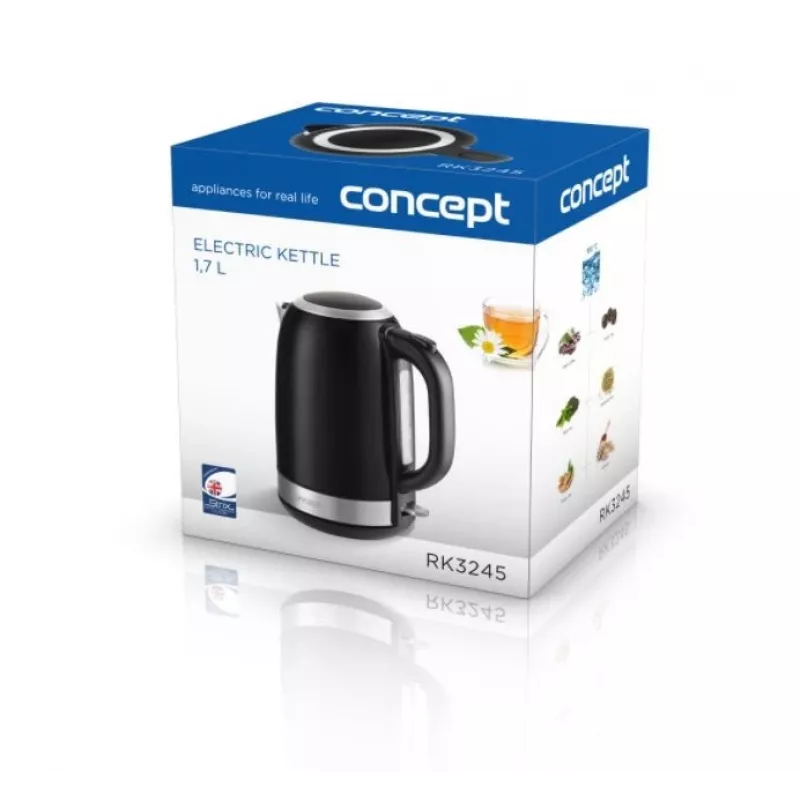 Chaleira elétrica Concept Solution RK3245 — 1,7 l, 2200 W, aço inoxidável, preto