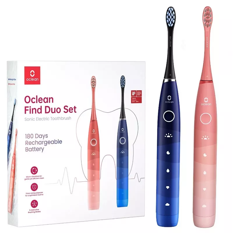 Escova de dentes sónica Oclean Flow Find Duo Set adultos azul rosa OCLEAN