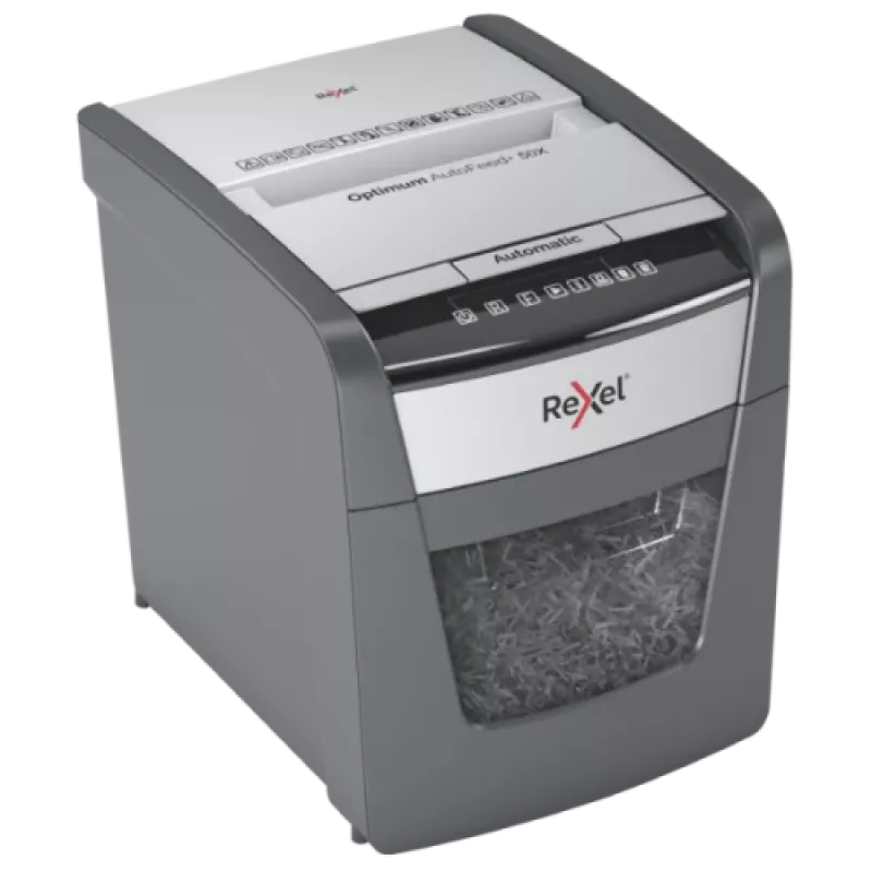 Destruidora de documentos Rexel Optimum AutoFeed+ 50X com alimentação automática, corte em partículas, P4