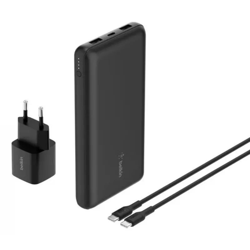 Belkin BoostCharge - powerbank + fonte de alimentação AC - 20000 mAh - PD - 3 portas de saída (24 Pin USB-C, 2 x USB)