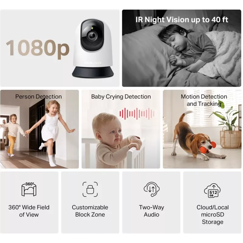 TP-LINK Mercusys MC200 Câmara de segurança Wi-Fi doméstica com rotação/inclinação