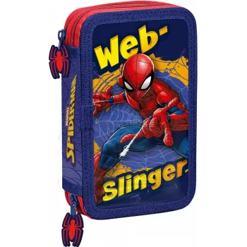 Estojo de lápis Kids Euroswan 2 fechos com acessórios Spiderman vermelho-azul