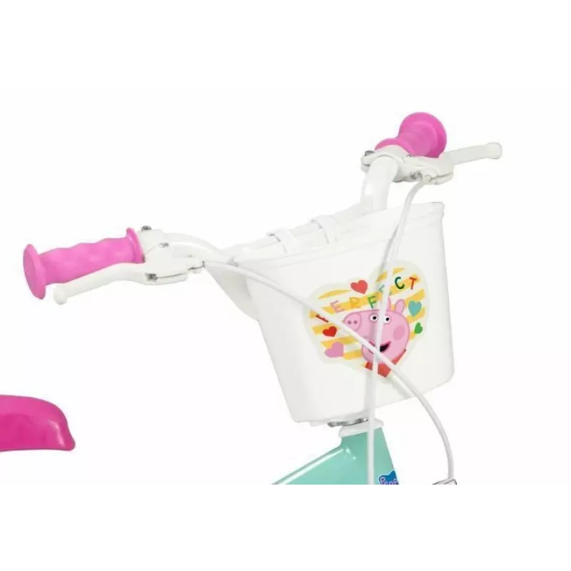 Bicicleta infantil Toimsa Peppa Pig rodas de 14 polegadas, verde, para cerca de 3–5 anos, travões de aro dianteiro e traseiro, pneus de ar