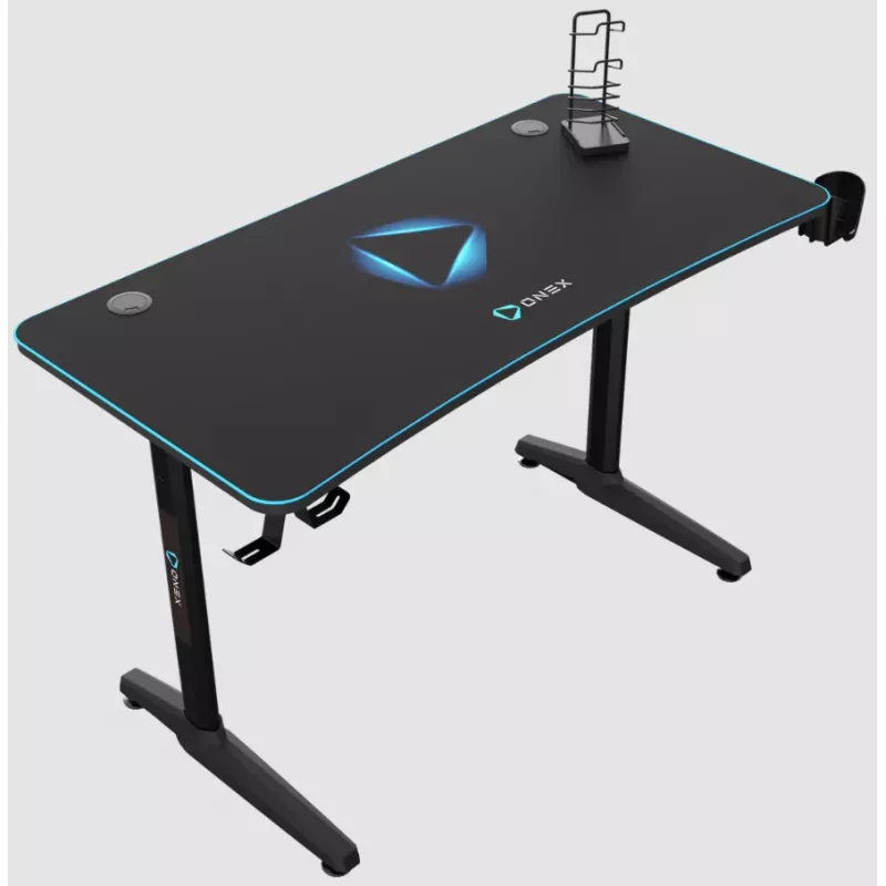 Secretária gaming Onex GD1200H — tampo de 1200 mm com porta-copos e gancho para headset